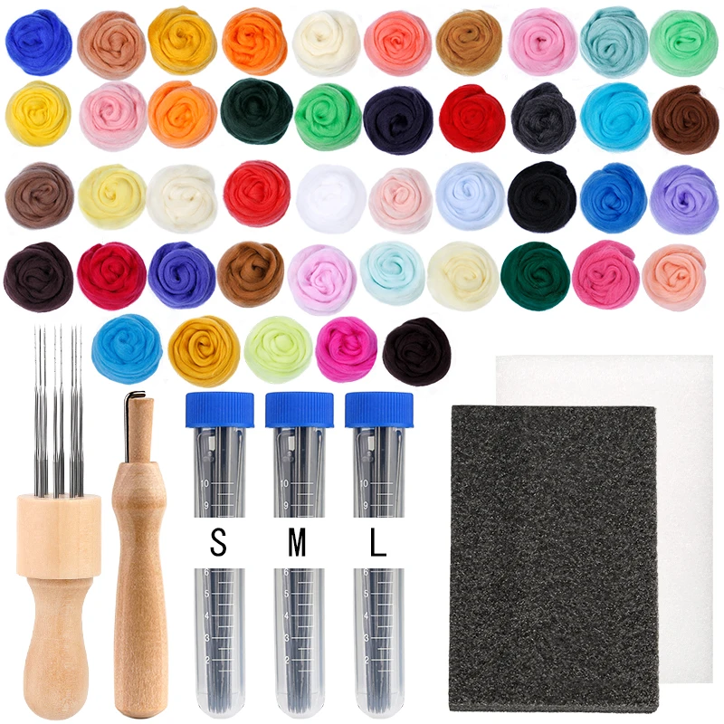 LMDZ 25/45 Colors DIY Wool Felt Kit Handmade Needle Felting Kit Starter Kit Pack Felting Fabric Materials Accessories