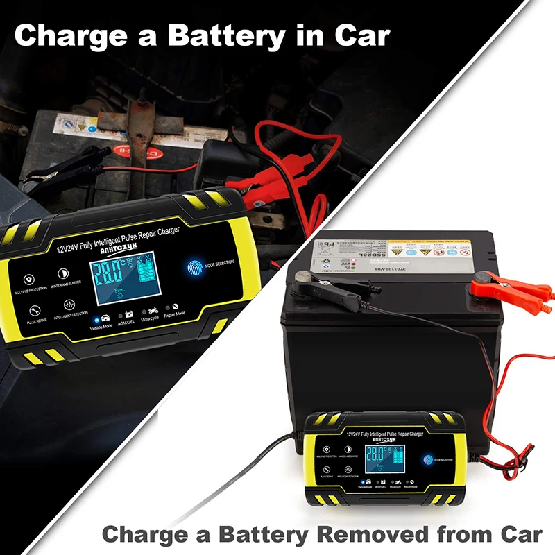 Зарядное устройство для аккумулятора автомобиля 12/24 В 8 А сенсорный экран