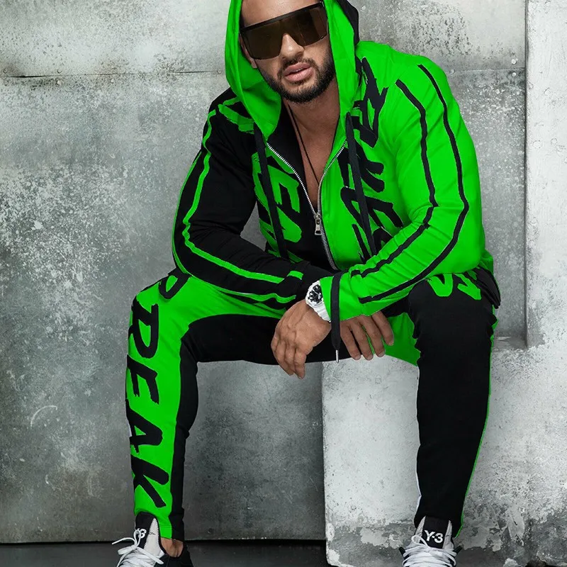 

Men in the autumn of 2021 printed cardigan hooded fleece of cultivate one's morality leisure sports pants men's suits