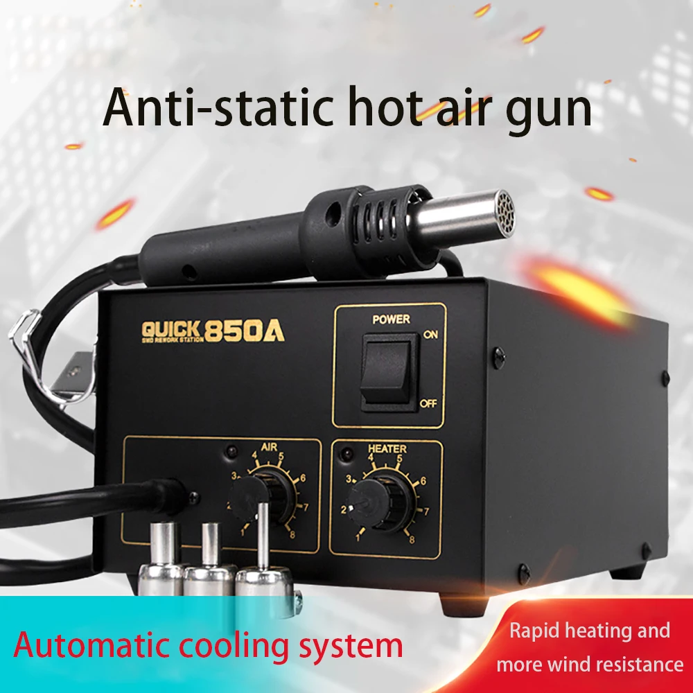 QUICK 850A Hot Air Gun Desoldering Tool Repair Station Mobile Phone Motherboard Removal With Nozzles IC CPU Repair