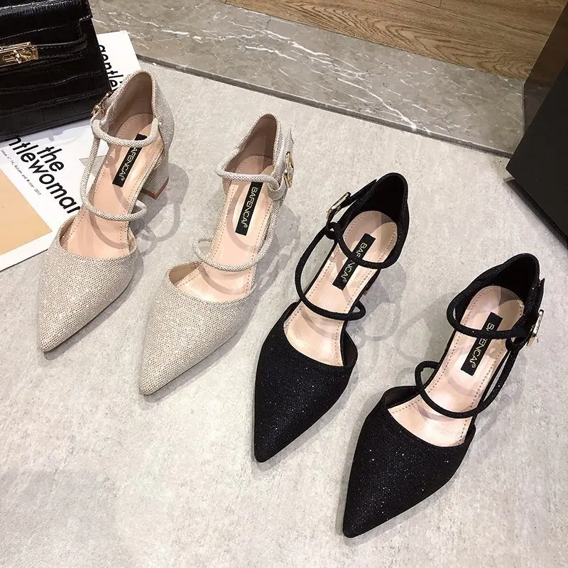 

Clear Heels Retro Woman Shoes Female Sandal Espadrilles Platform 2021 Summer Med Buckle Strap Original Party Comfort Girls Beige