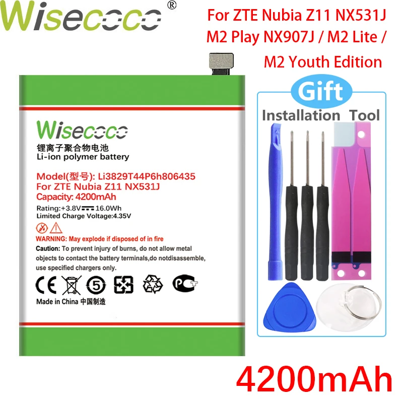 

WISECOCO 4200 мАч Li3829T44P6h806435 Батарея для ZTE Nubia Z11 NX531J телефон в наличии Высокое качество