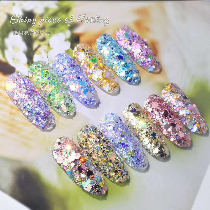 

1 Box Nail Mermaid Glitter Powder Flakes Sparkly 3D Light Chameleon Color Changing Sequins Polish Manicure Nail Art Decorations
