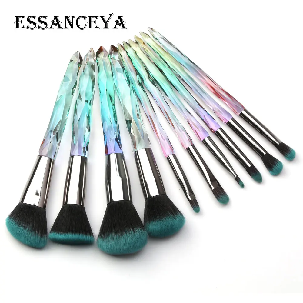10 pcs ESSANCEYA, 5/10 шт, набор профессиональных кистей для макияжа, красочные кисти для макияжа с бриллиантами, основа для макияжа, тени для век, косметические инструменты - Handle Color: 10 pcs
