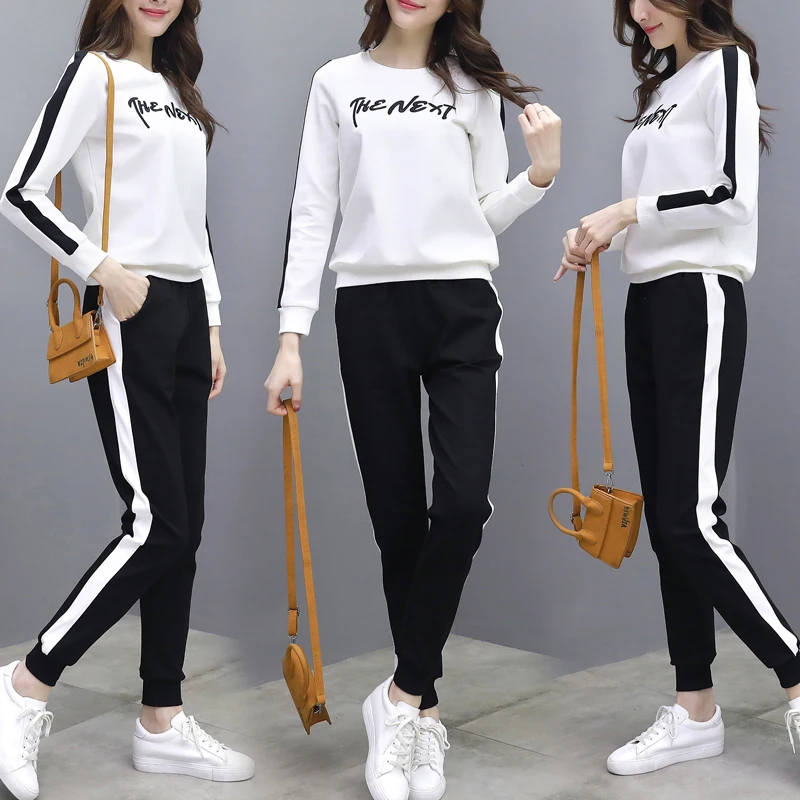 

2020 loose winter suit fashion sportswear ladies 2 piece set tops and pants letter round neck long sleeve women sportswear