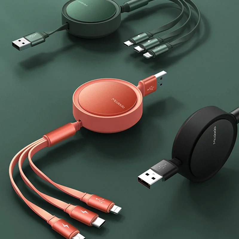 

Multifunctional one drag three data line fast charging telescopic line charging line three in one data line gift design Hot Sale