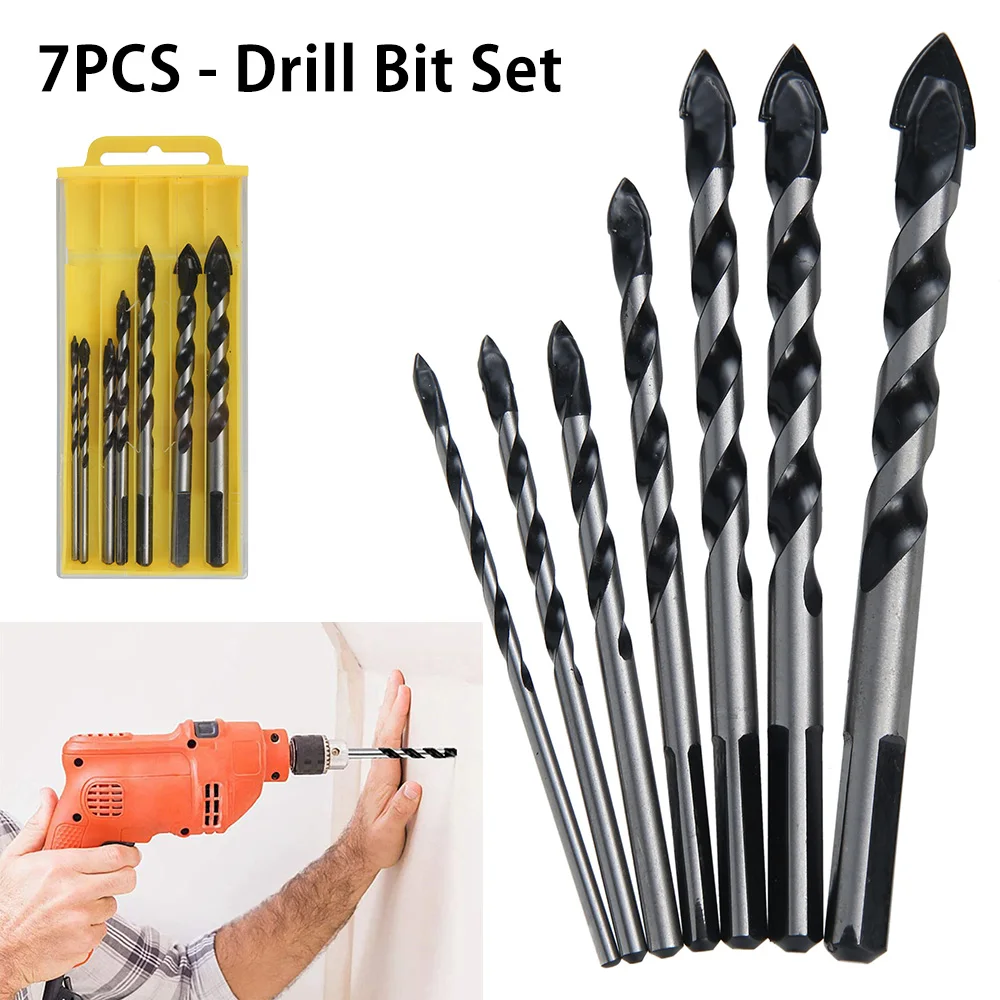 

7PCS Tungsten Carbide Drill Bit Set Twist Drill Bit for Porcelain Ceramic Tile Concrete Brick Glass Plastic Masonry and Woo