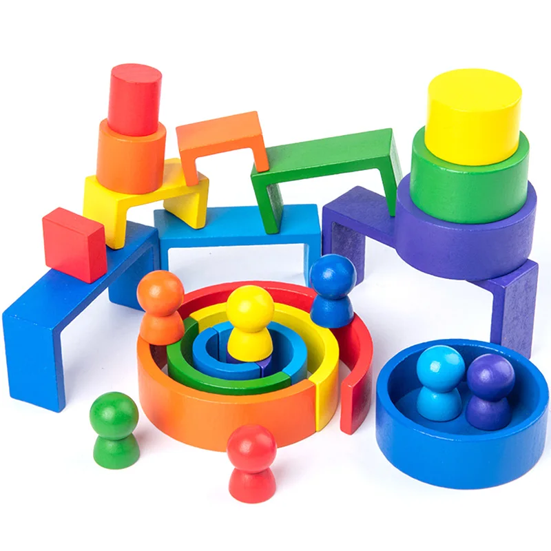 Радужные деревянные блоки натуральная деревянная игрушка Детский конструктор