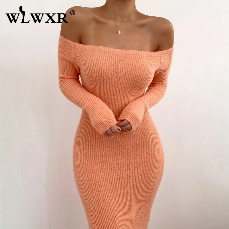 WLWXR Повседневное трикотажное облегающее платье для женщин с длинным рукавом