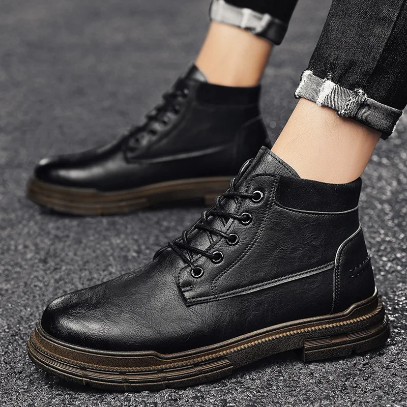 Мужская обувь Pop осень-зима ранняя с высоким берцем в британском стиле мужская