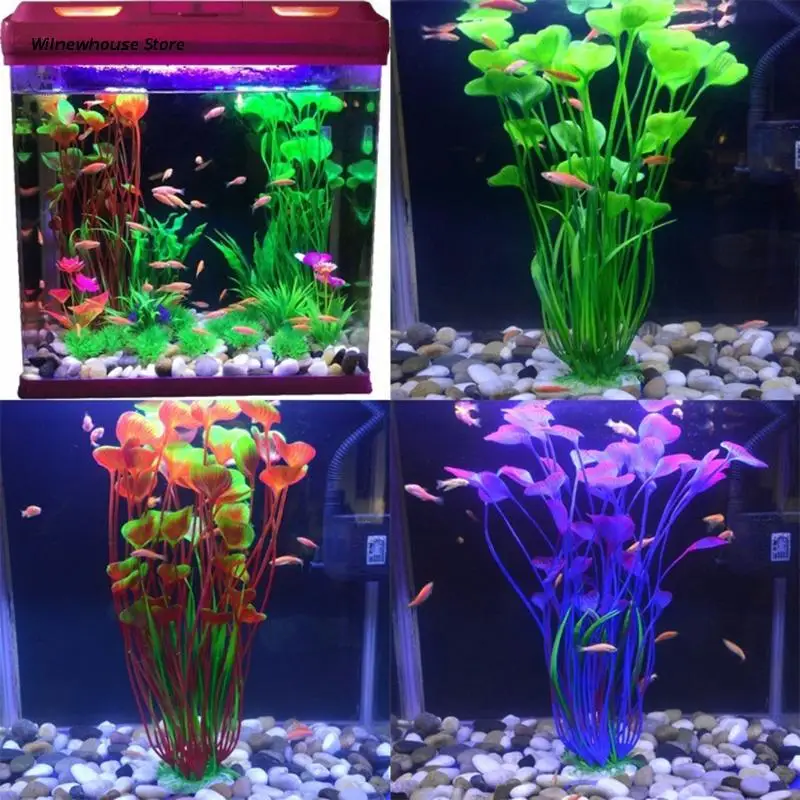 

F62A Aquarium Plants Plastic Artificial Aquarium Fish Tank Large Plant Decorations Ornament Non-Toxic Safe for All Fish
