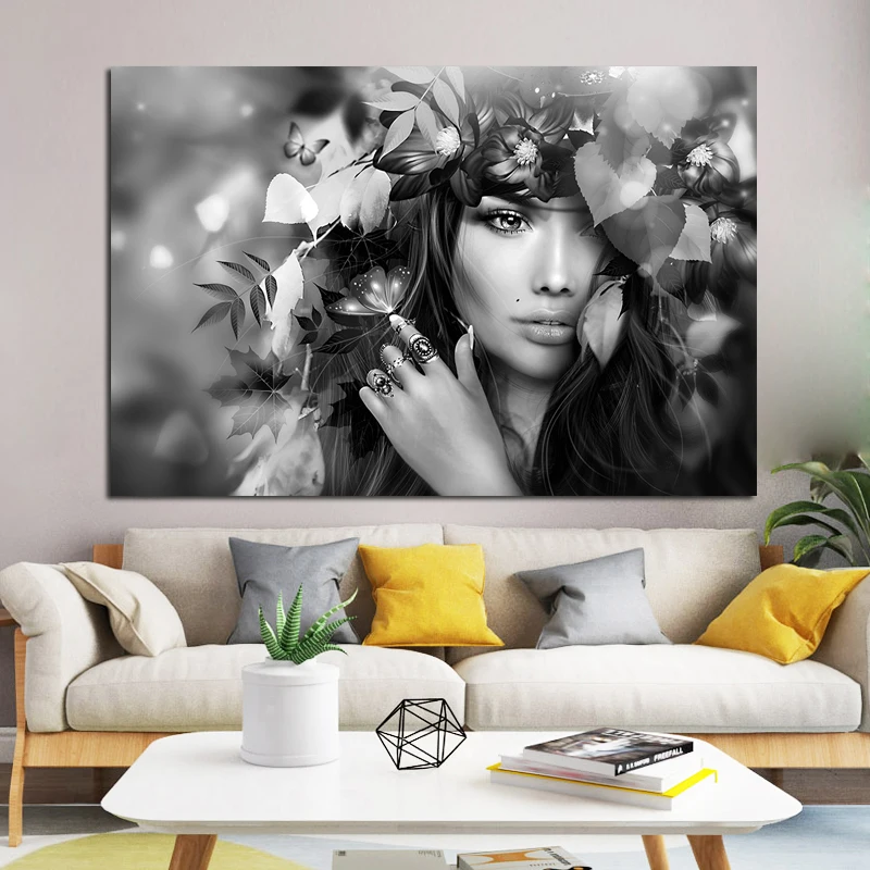 Черно белая женская картина плакаты портреты современная девушка холст