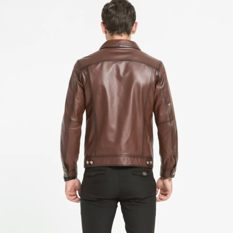 

Trend High Quality Man Coat Autumn Classic British Jacket Male Winter Mens Brown Leather Jackets Fashion Cowhide Men Coats L-4XL