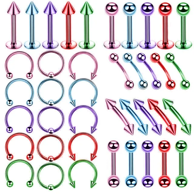 5PCS Stainless Steel Body Piercing Jewelry Lot Bulk Eyebrow Piercing Tongue Ring Cbr Nose Ring Set Lip Ring Curved Barbell Pack