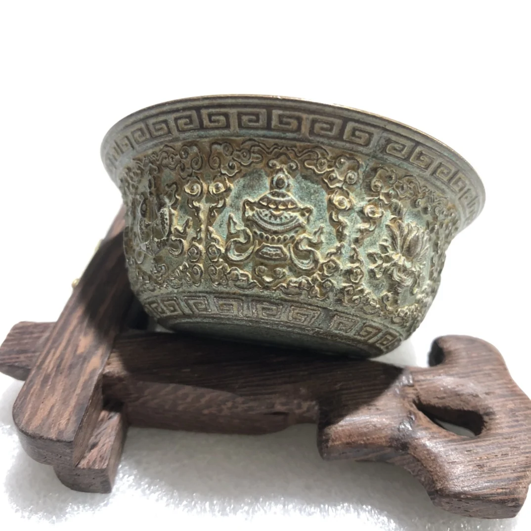 

China Elaboration Bronze Engrave Propitious " Eight Treasures " Bowl Metal Crafts Home Decoration