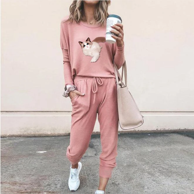 

European and American foreign trade autumn and winter new women's fashion pop loose printing long sleeve leisure suit