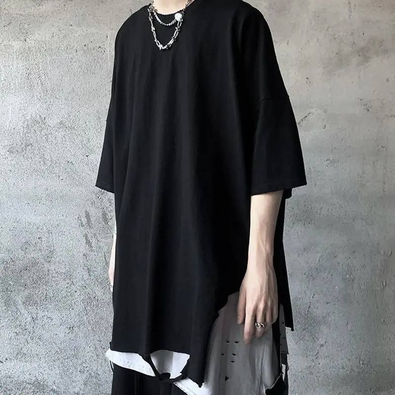 

Casual T Shirt Brand Five-point Sleeve Hole T-shirt Men Clothing Summer Trend Wild Loose Top Harajuku Round Neck Bottoming Shirt