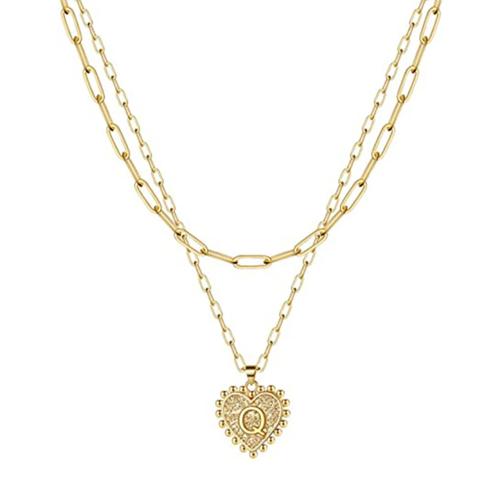 

Doreen Box Punk Style Gold Color Multilayer Heart Charms Necklace A-Z Capital Letter Link Chains Choker Women Party Jewelry,1PC
