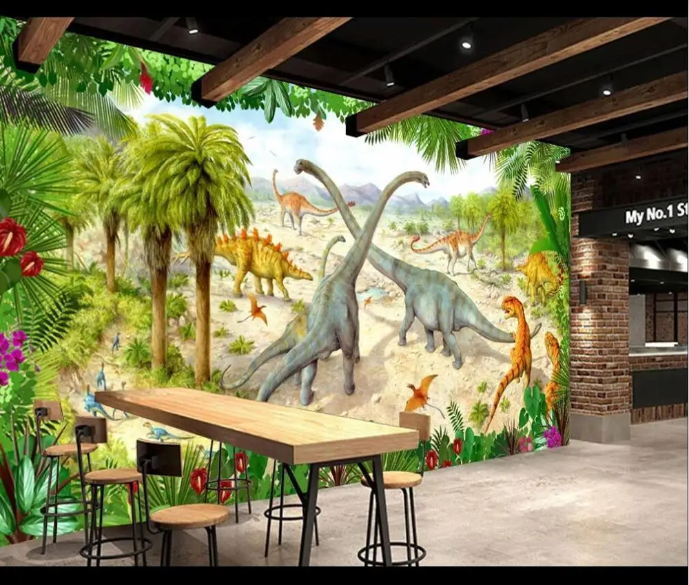 3 фотообои на заказ динозавр мир зеленый лес научная фантастика детская комната