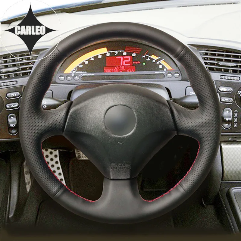 DIY Car Steering Wheel Cover for Honda S2000 Civic Type R/SI  Insight  Acura RSX Genuine Black Leather Stitching Custom Holder