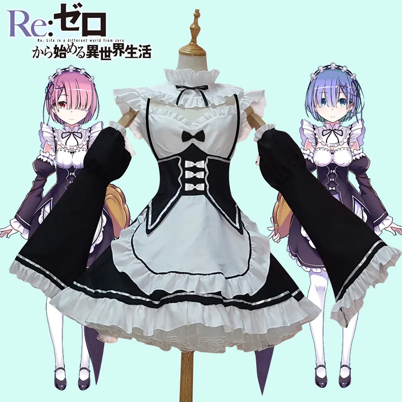 

Ram/Rem Cosplay Re:zero Kara Hajimeru Isekai Seikatsu Re Life In a Different World Kawaii Sisters Costume Maid Servant Dress