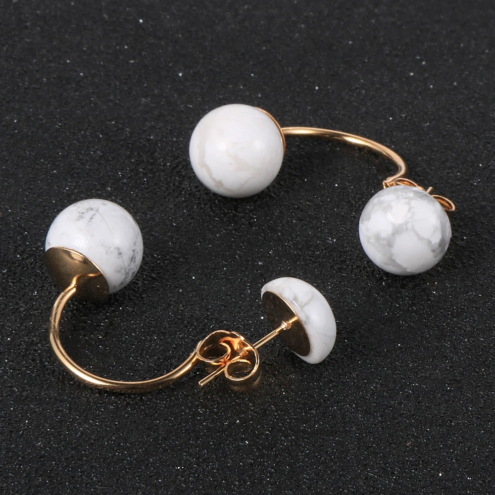 Женские и женские серьги с натуральными круглыми бусинами в форме C