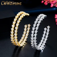 cwwzircons trendy cubic zirconia star shape long big round circle cz hoop earrings women dubai gold color party jewelry cz746
