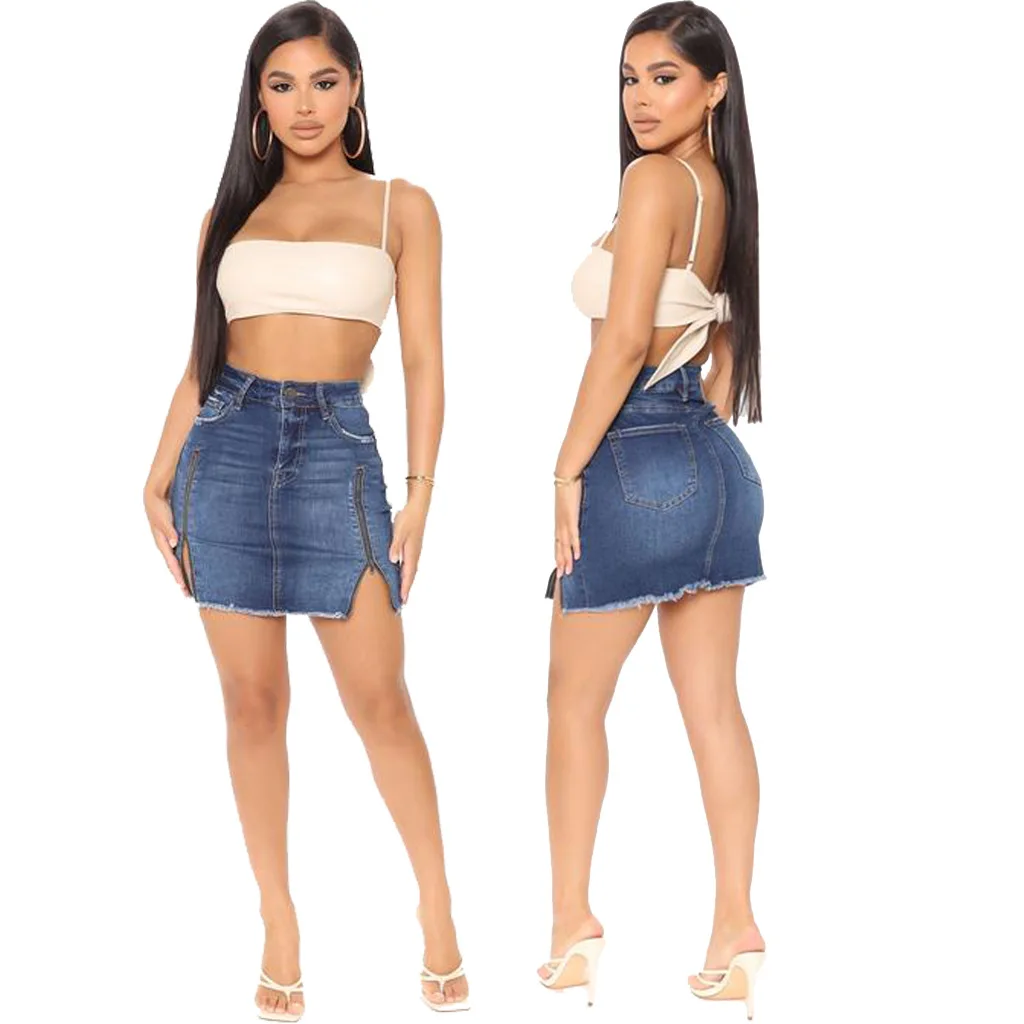 

European and American women's summer fashion trend stretch bag hip stitching mom denim skirt skirt