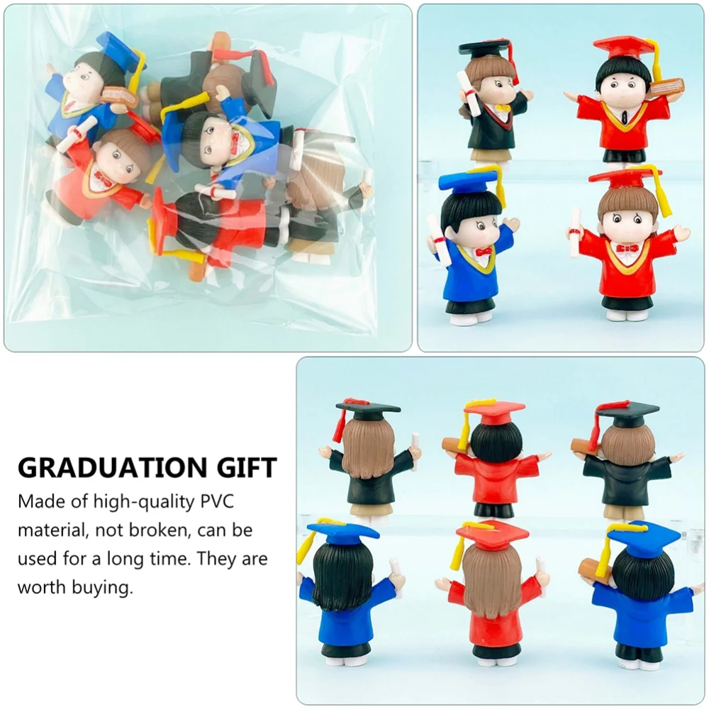 

1 Set 6 Pcs Graduation Souvenirs Lovely Cartoon Dolls Cake Table Decors (Assorted Color)