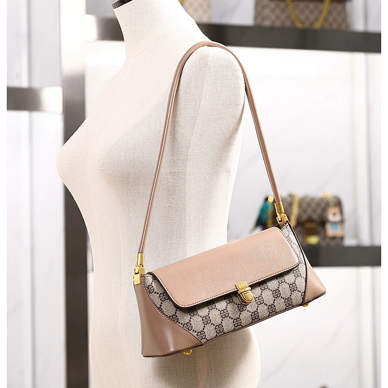 

Bags Women Baguette Printed Split Leather Patchwork Luxury Designer Small Underarm Bag Fashion Ladies High Quality Handbags