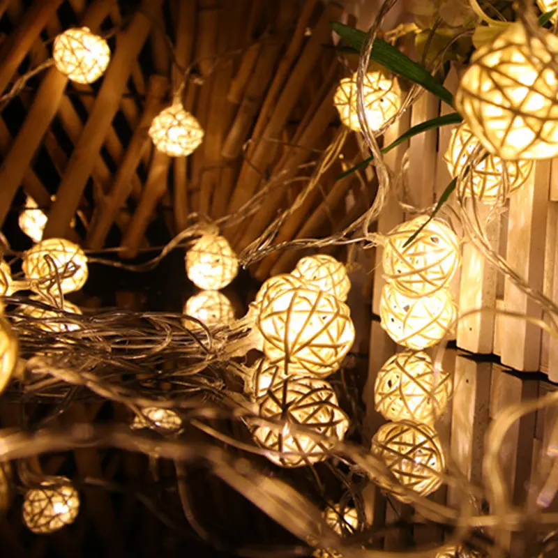 5M LED Rattan Balls Light Strings Decorations Christmas Decoration Lights Charm Battery Wedding Party New Year 2022 Decor | Дом и сад