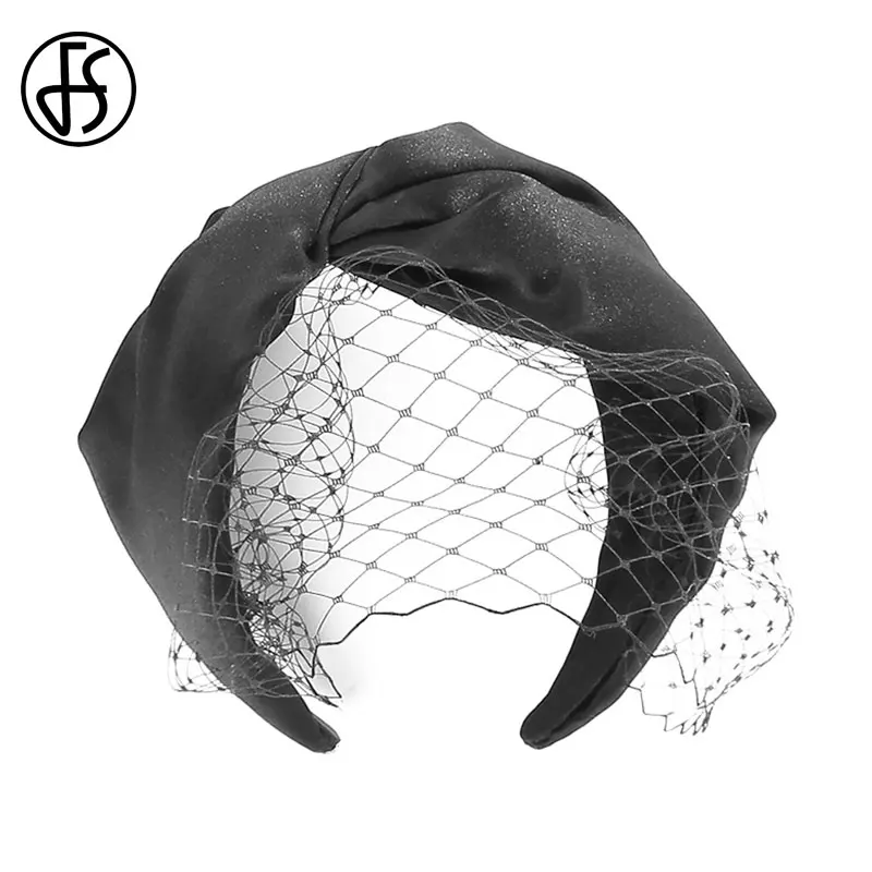 Женская шляпка с вуалью FS черная сетчатая для торжественных случаев и