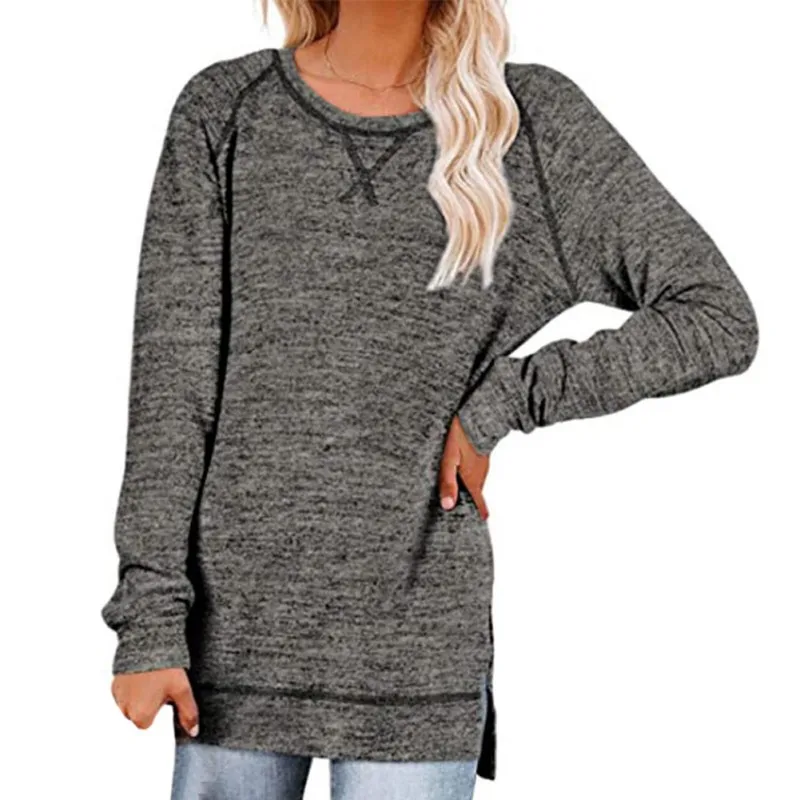 

Autumn Solid Color Long Sleeve T Shirts Women's Causal Loose O Neck Tops Vintage Pullover T-Shirts Female Crop Top Ladies Shirt