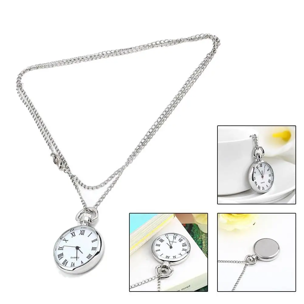 Антикварный циферблат кварцевые круглые часы Ожерелье Серебряная цепочка