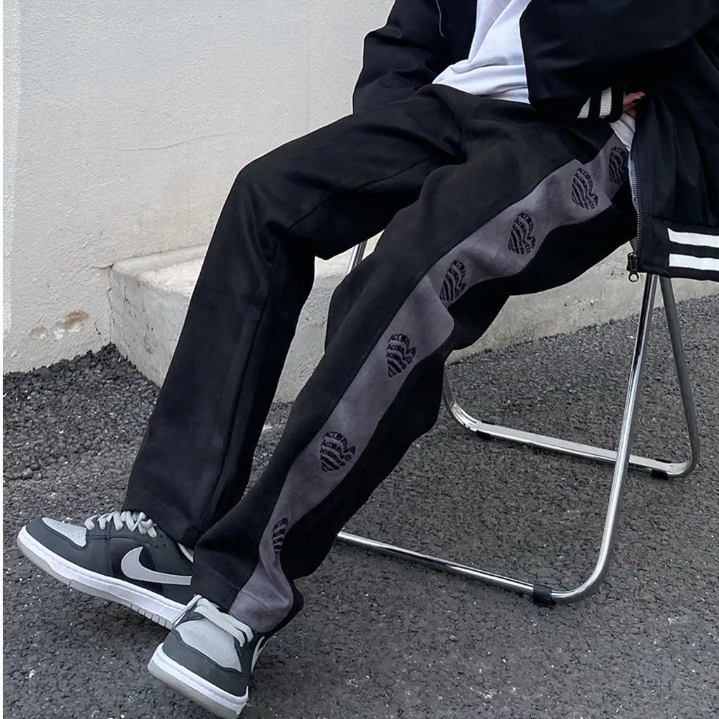 

2021 Street Trend Go with Hip Hop Corduroy Pants Men's Loving Embroidered Straight Pants Casual Wide Leg Pants