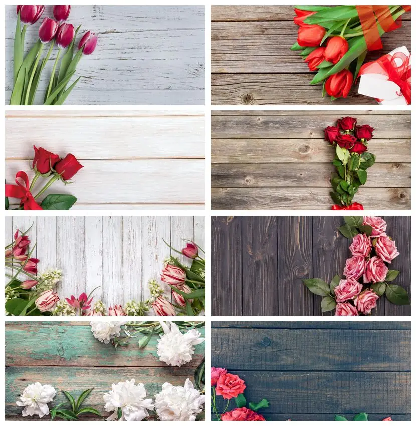 Фотофон Laeacco с деревянной доской для видеосъемки цветами простой