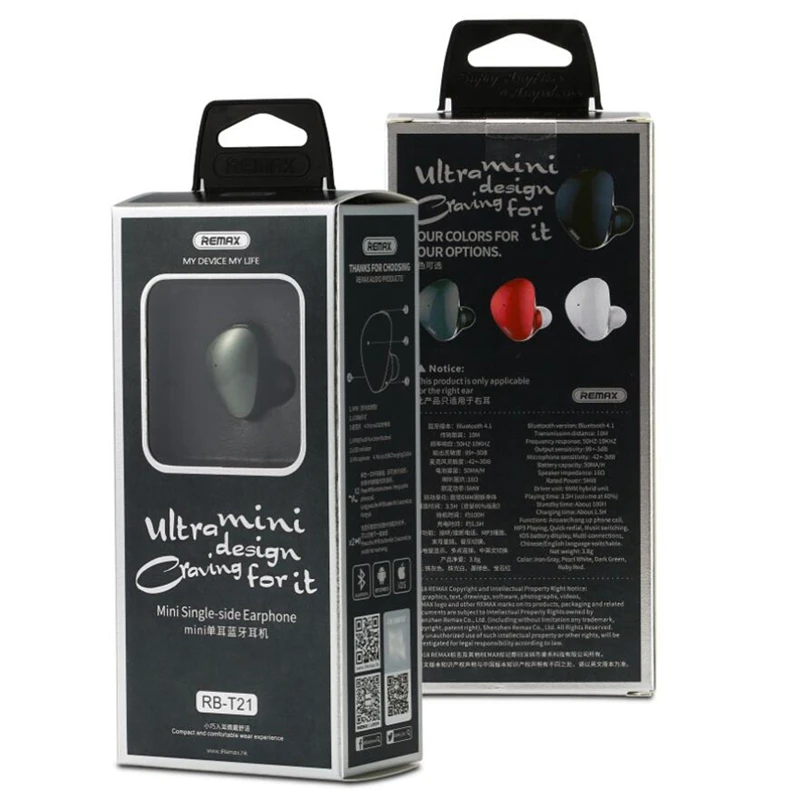 Беспроводная Bluetooth гарнитура Remax Rb T21 In Ear Mini 4 1 с поддержкой многоточечного