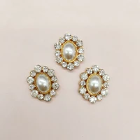 10 pcslot oval alloy diamond buckle flower shaped pearl rhinestones pearl button wedding decorationdecorative craft accessories