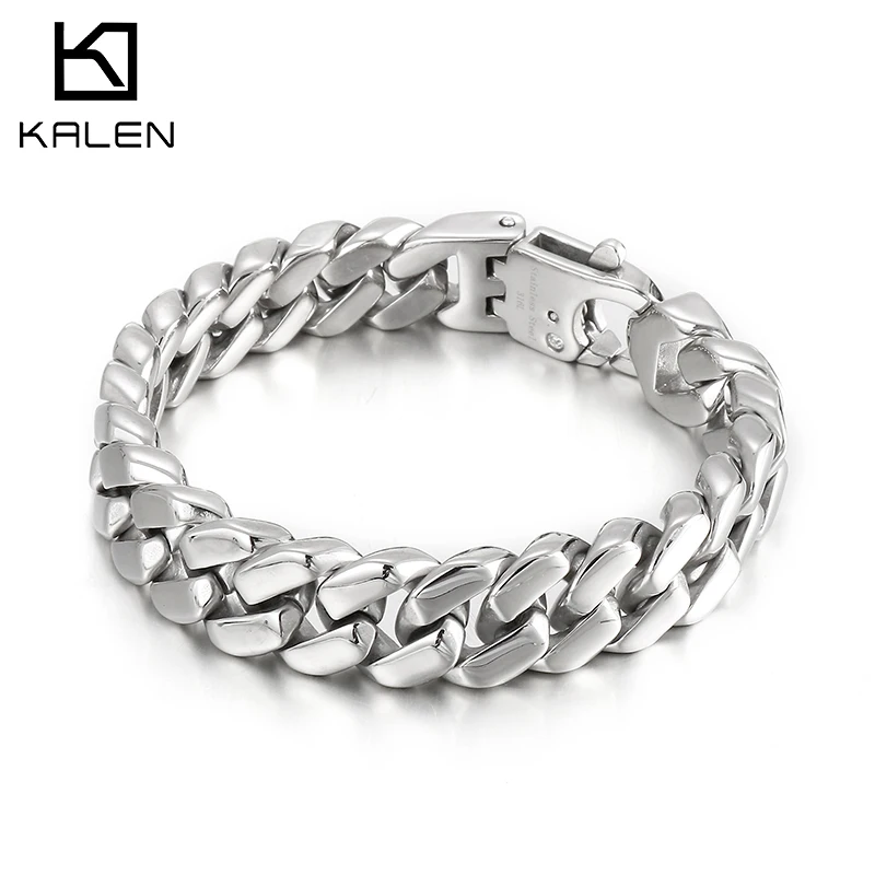 

Kalen 13mm 316L Stainless Steel Polished Men's Bracelet Wristband Pure Color Punk Jewelry