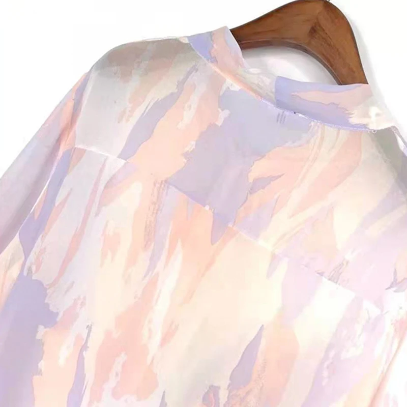 

VGH Sweet Print Shirts For Women O Neck Long Sleeve Patchwork Bowknot Korean Casual Straight Women's Blouses 2021 Summer Fashion