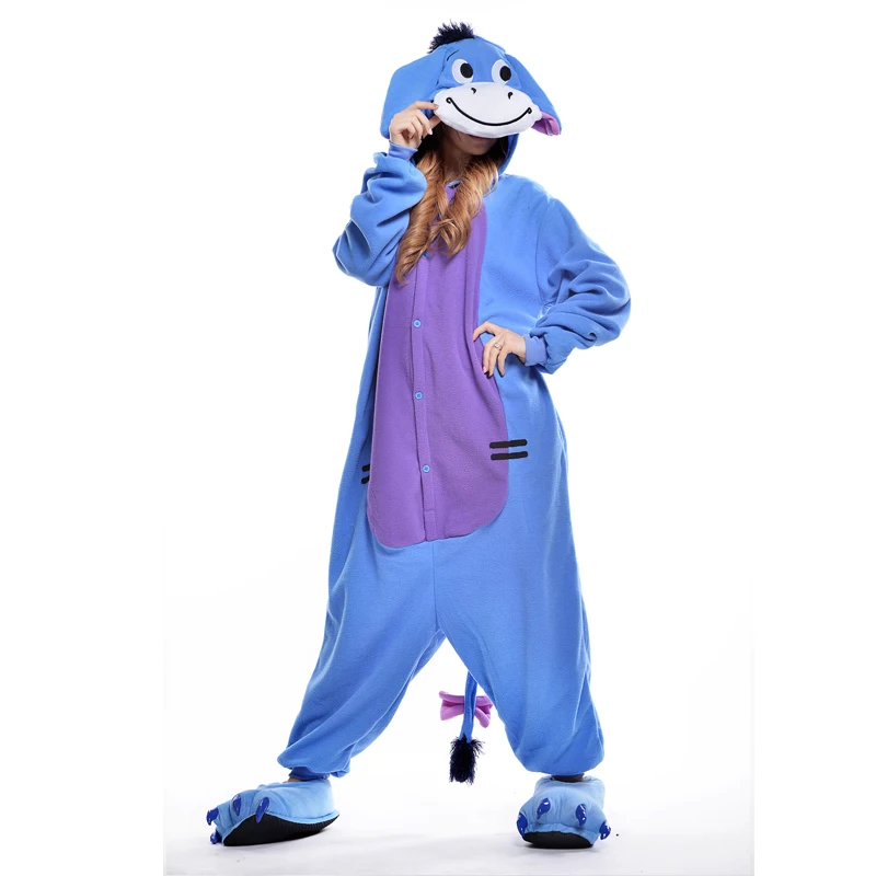 

Unisex Adult Pajamas Cosplay Onesies Cartoon Donkey Animal Sleepwear Pyjamas Warm Flannel Hooded Christmas Halloween Costume