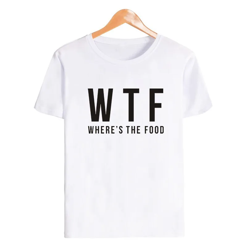 Забавные WTF где Еда Письмо печати футболка Для женщин короткий рукав с круглым