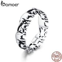 bamoer trendy 100 925 sterling silver stackable animal collection elephant family finger rings for women silver jewelry scr344