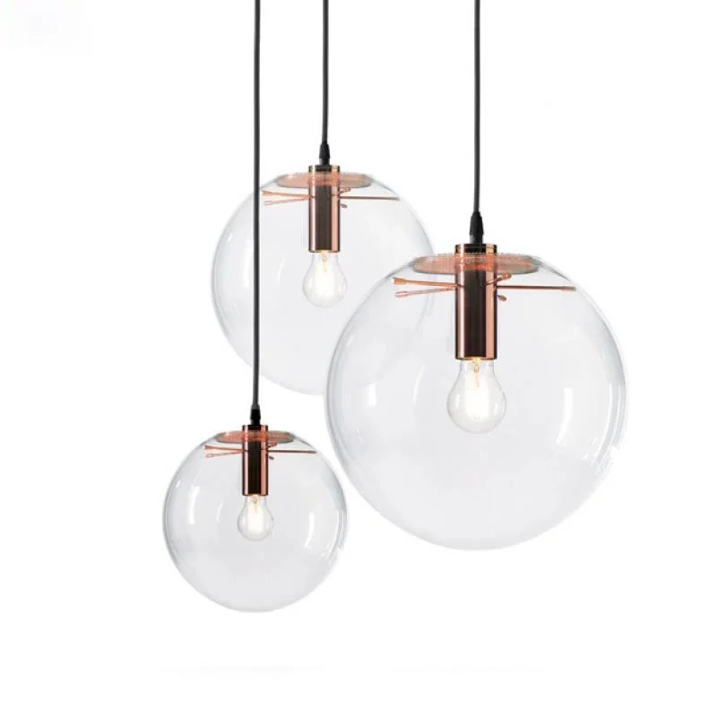 Современный минималистский подвесной светильник E27 из прозрачного стекла для