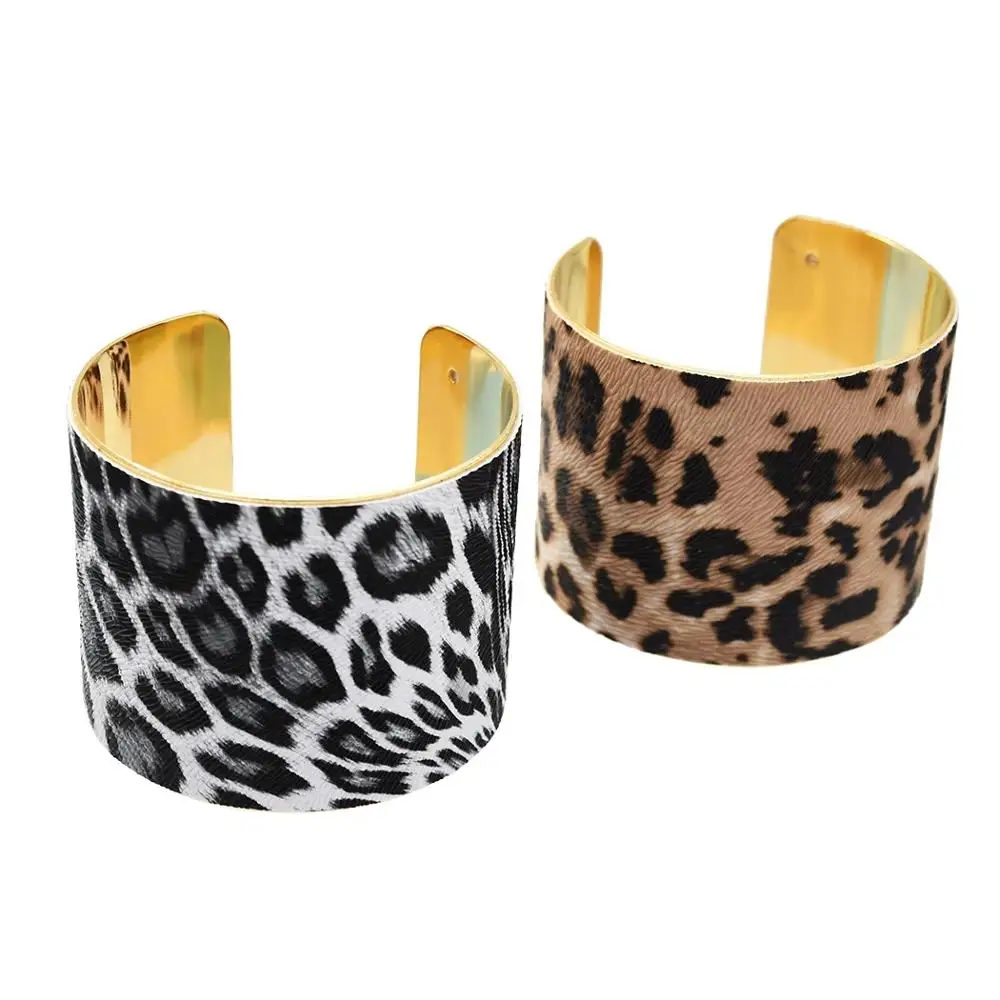 Женский браслет с леопардовым принтом Открытый манжетами и стразами в
