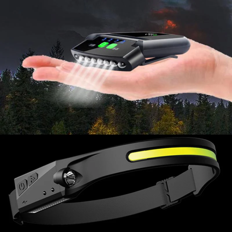 

Mini Headlight Induction Headlamp COB LED Head Lamp with Built-in Battery Flashlight USB Rechargeable Head Torch Camping Light