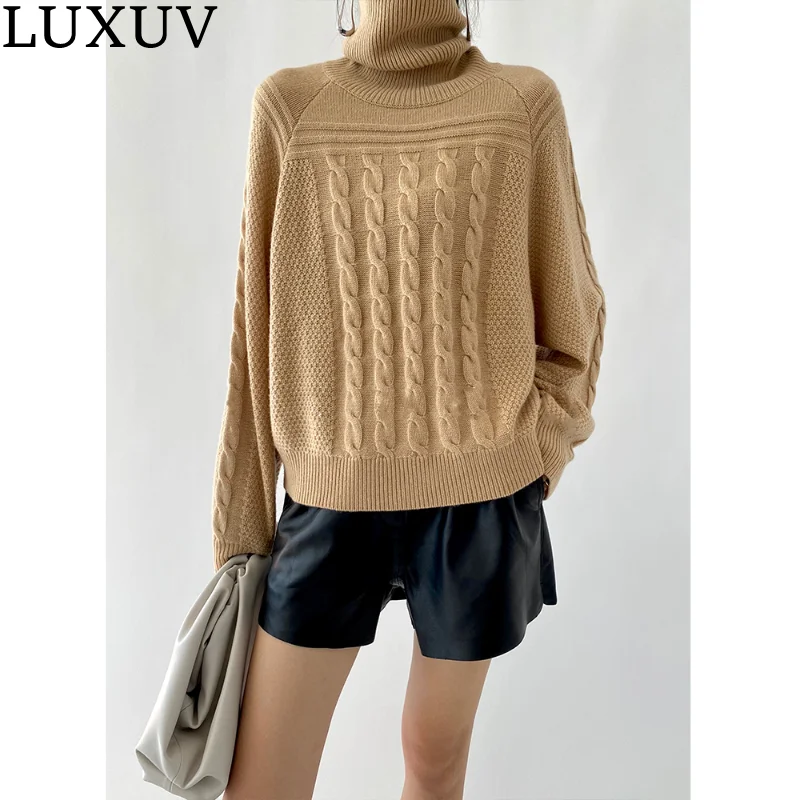 LUXUV Loose Fashion Design Warm Women's Sweaters With Throat Turtleneck Cardigans Sweatshirt Scales Jersey Mohair Wool Winter