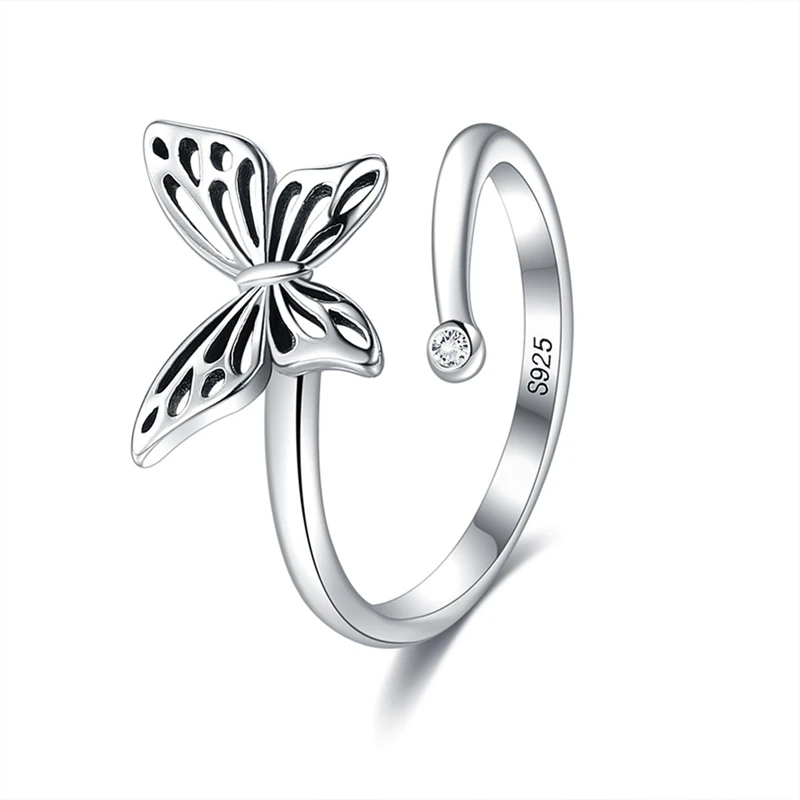 

925 Silver Ring Butterfly Open Rings for Women Vintage Rings for Girls Wedding Jewelry