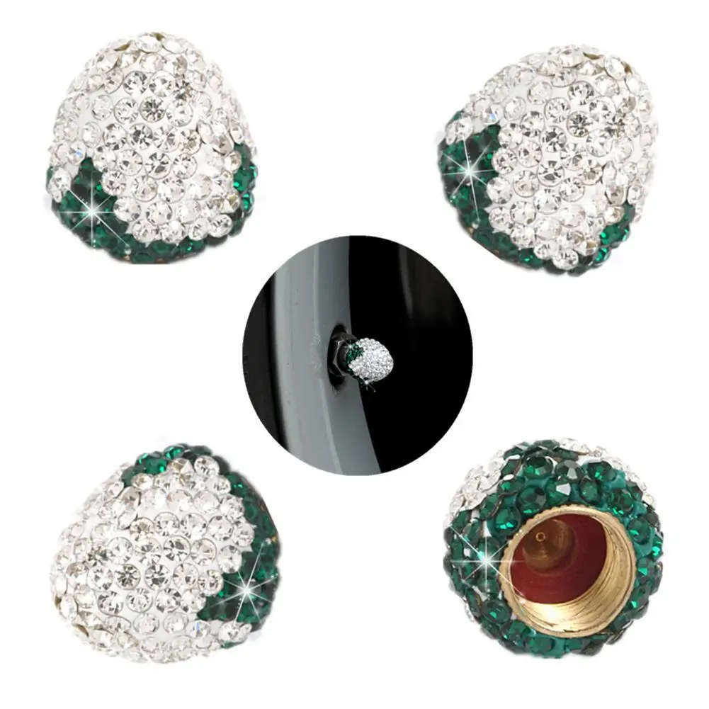 

4Pcs Valve Cap Replaceable Good Sealing Capacity Rhinestone Inlaided Strawberry Car Tires Valve Cap for Automobiles