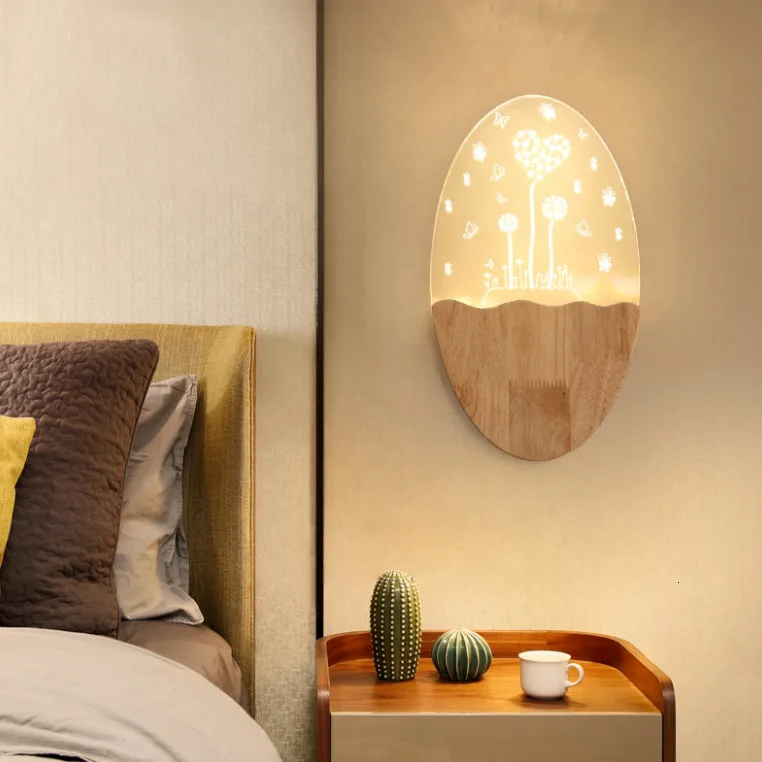 Круглые часы современного дизайна деревянный настенный светильник для